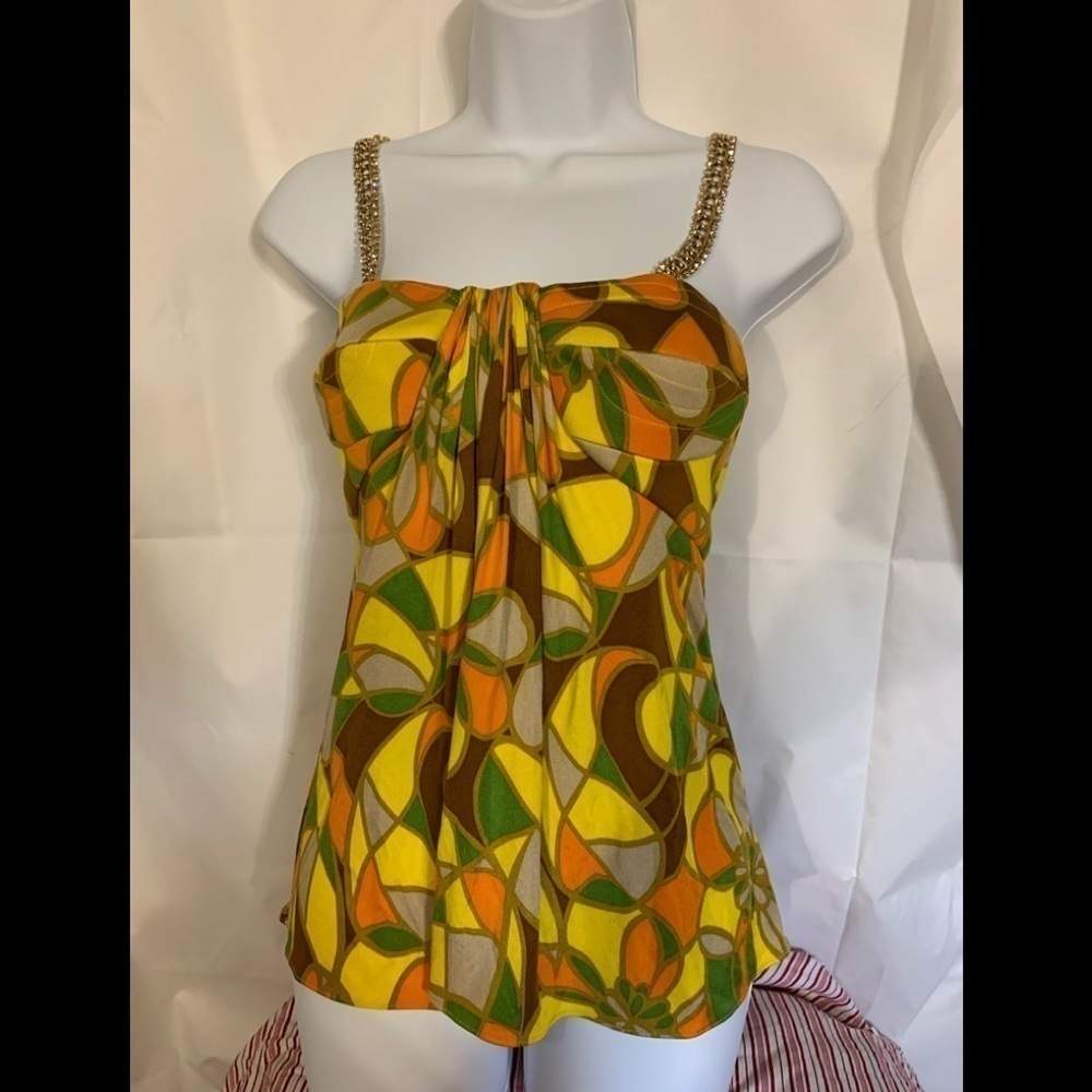 Sky embellished chain knit tank top New w/ tags S